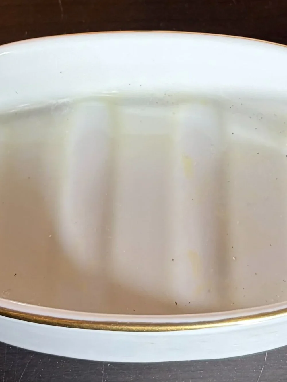 Vintage Porcelain Bar Soap Dish White w/ Gold Rim - Unmarked - GUC